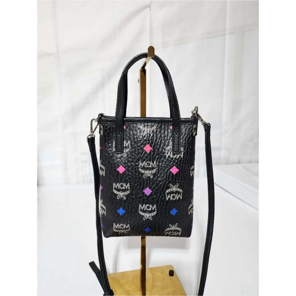 MCM Leather Color Splash Logo Mini Crossbody Bag Black